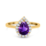 Pear Teardrop Natural Stone Halo Ring