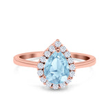 Pear Teardrop Natural Stone Halo Ring