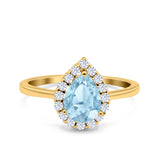 Pear Teardrop Natural Stone Halo Ring