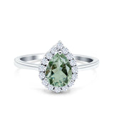Pear Teardrop Natural Stone Halo Ring