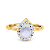 Pear Teardrop Natural Stone Halo Ring