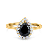 Pear Teardrop Natural Stone Halo Ring
