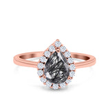 Pear Teardrop Natural Stone Halo Ring
