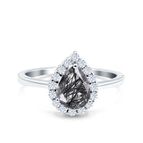 Pear Teardrop Natural Stone Halo Ring