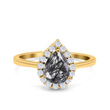 Pear Teardrop Natural Stone Halo Ring