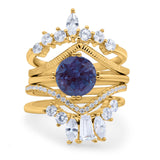 Three Piece Round Natural Stone Cocktail Ring
