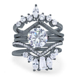 Three Piece Round Natural Stone Cocktail Ring
