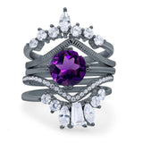 Three Piece Round Natural Stone Cocktail Ring