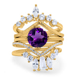 Three Piece Round Natural Stone Cocktail Ring