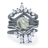 Three Piece Round Natural Stone Cocktail Ring
