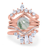 Three Piece Round Natural Stone Cocktail Ring
