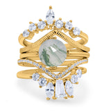 Three Piece Round Natural Stone Cocktail Ring