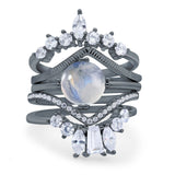 Three Piece Round Natural Stone Cocktail Ring