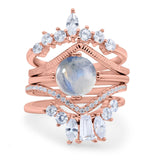 Three Piece Round Natural Stone Cocktail Ring