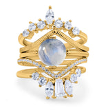 Three Piece Round Natural Stone Cocktail Ring