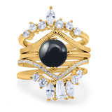 Three Piece Round Natural Stone Cocktail Ring