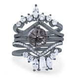 Three Piece Round Natural Stone Cocktail Ring