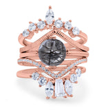 Three Piece Round Natural Stone Cocktail Ring