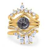 Three Piece Round Natural Stone Cocktail Ring