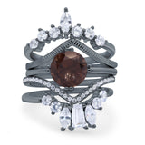 Three Piece Round Natural Stone Cocktail Ring