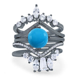 Three Piece Round Natural Stone Cocktail Ring
