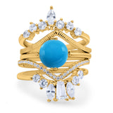 Three Piece Round Natural Stone Cocktail Ring