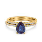 Two Piece Pear Teardrop Natural Stone Ring