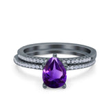 Two Piece Pear Teardrop Natural Stone Ring
