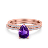 Two Piece Pear Teardrop Natural Stone Ring