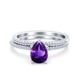 Two Piece Pear Teardrop Natural Stone Ring