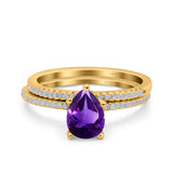 Two Piece Pear Teardrop Natural Stone Ring