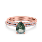 Two Piece Pear Teardrop Natural Stone Ring