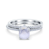 Two Piece Pear Teardrop Natural Moonstone Bridal Ring 925 Sterling Silver