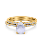 Two Piece Pear Teardrop Natural Stone Ring