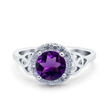 Art Deco Round Natural Amethyst Trinity Ring 925 Sterling Silver