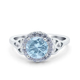 Art Deco Round Natural Aquamarine Trinity Ring 925 Sterling Silver