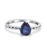 Pear Teardrop Lab Alexandrite Solitaire Beaded Ring 925 Sterling Silver