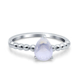 Pear Teardrop Natural Moonstone Solitaire Beaded Ring 925 Sterling Silver