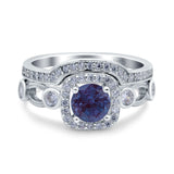 Two Piece Round Lab Alexandrite Filigree Ring 925 Sterling Silver
