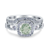 Two Piece Round Natural Green Amethyst Prasiolite Filigree Ring 925 Sterling Silver