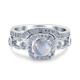 Two Piece Round Natural Moonstone Filigree Ring 925 Sterling Silver