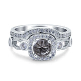 Two Piece Round Natural Rutilated Quartz Filigree Ring 925 Sterling Silver