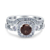 Two Piece Round Natural Chocolate Smoky Quartz Filigree Ring 925 Sterling Silver
