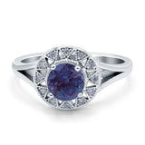 Floral Round Lab Alexandrite Split Shank Ring 925 Sterling Silver