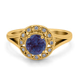 Art Deco Round Natural Stone Floral Ring