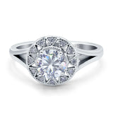 Floral Round Moissanite Split Shank Ring 925 Sterling Silver