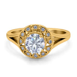 Art Deco Round Natural Stone Floral Ring