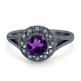 Art Deco Round Natural Stone Floral Ring