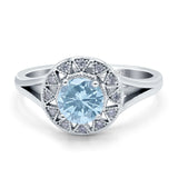 Floral Round Natural Aquamarine Split Shank Ring 925 Sterling Silver