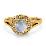Art Deco Round Natural Stone Floral Ring